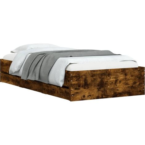 vidaXL Cadre de lit avec tiroirs sans matelas chêne fumé 90x200 cm