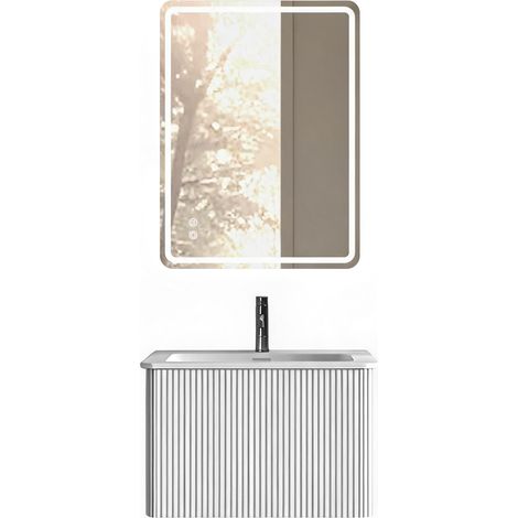 Conjunto de mueble de baño con espejo LED, lavabo de 60 cm, blanco, premontado (1/5)