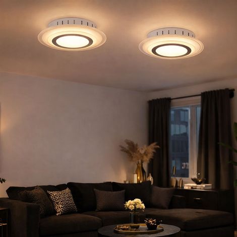 Plafoniera cromata LED lampada da soffitto camera da letto lampada da soggiorno, vetro metallo argento, 1x 17,5W 1550lm 3000K bianco caldo, PxH 30x7,2 cm, set da 2