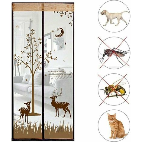 Screen Door Moustiquaire fenetre Porte Moustiquaire Magnétique, Cerf Brun, Maille Robuste Aimant Puissant Fermeture Automatique Facile À Installer sans Perçage pour Patio Salon Balcon (100210cm),Super (1/5)