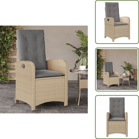 Chaise de jardin confortable - vidaXL Chaise inclinable de jardin coussins mélange beige poly rotin - Chaise de jardin avec dossier réglable (1/5)