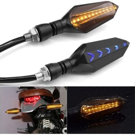 Clignotants moto universels 12 V – Lot de 4 feux ambre et bleu avec 17 LED chacun, lumière double couleur (1/3)