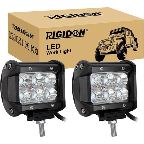 2 Pcs 10 cm barre de travail led, 4 pouces 18W 12V 24V phare de travail led, feux de travail pour offroad Voiture camions SUV 4x4 tracteur, floodlight feu antibrouillard, 6000K (1/5)