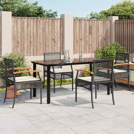 vidaXL 5 Piece Garden Dining Set with Cushions Black Poly Rattan (1/5)