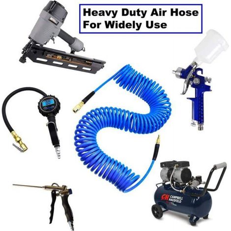 Tuyau à air comprimé PU 7.5 m de long 6 mm ID x 9.5 mm AD avec raccords rapides 1/4", Limiteur de flexion, Bleu (1/5)