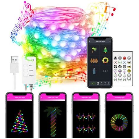 Christmas String Lights, Indoor String Lights, RGBIC Color String Lights, App Control/Music Sync/Dimmable/Timer, for Halloween, Christmas, and more (1/5)
