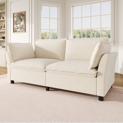 Sofá beige de 155x81x87 cm para espacios pequeños, chenilla, 2 plazas MEUBLIV (1/5)