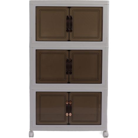 Lot empilable pliable avec roulettes, boîte de rangement à 3 niveaux, portes magnétiques verrouillables, coins arrondis, pour chambre (1/5)