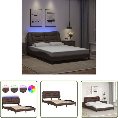 LED-Leuchten - Bettgestell mit LED ohne Matratze "Hvar" Braun 140x190 cm (1/5)