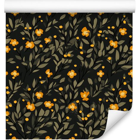 Cottagecore-Blumentapete in Braun und Schwarz für Wohn- und Schlafzimmer, 50 x 1000 cm (1/5)