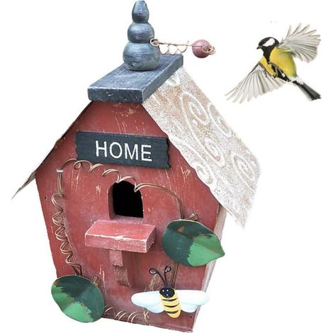 Dekoratives Vogelhaus zum Aufhängen, handbemalt, rot, für Garten & Balkon