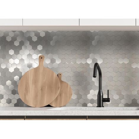 Lot de 12 Crédences Adhésives Rigides Hexagone Argenté 31,2 x 30,5 cm - 1,14 m² - Livraison gratuite (1/5)
