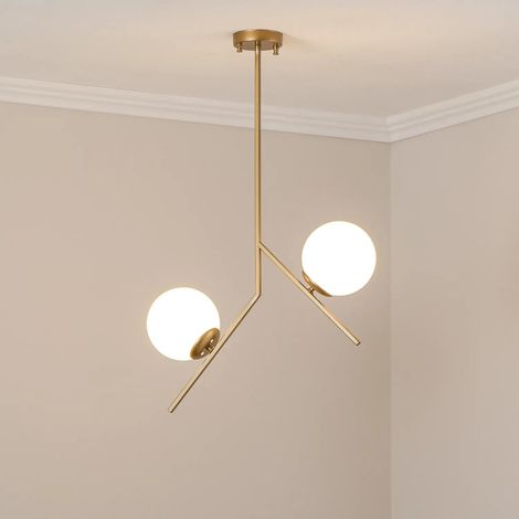 [NEUWERTIG] B-Ware Hängeleuchte Pendelleuchte Dolunay Gold Metall Glas E27 2 Flammig 43 Cm Lampe