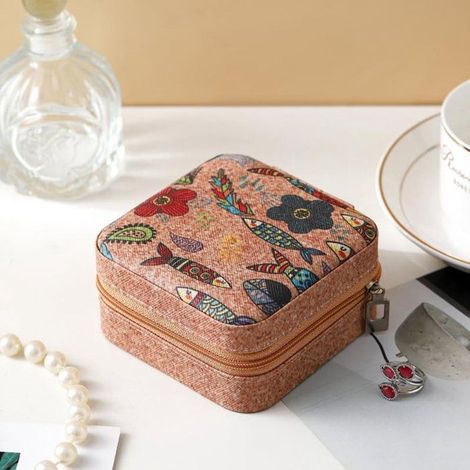 Boîte à bijoux de voyage vintage portable, organisateur pour boucles d'oreilles, colliers, bagues et bracelets, motif poisson (1/5)