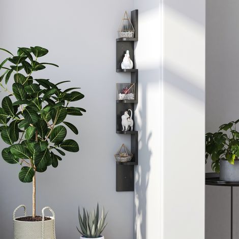 Étagère d'angle murale zigzag 5 niveaux, 120 cm, en bois noir, rangement décoratif (1/5)