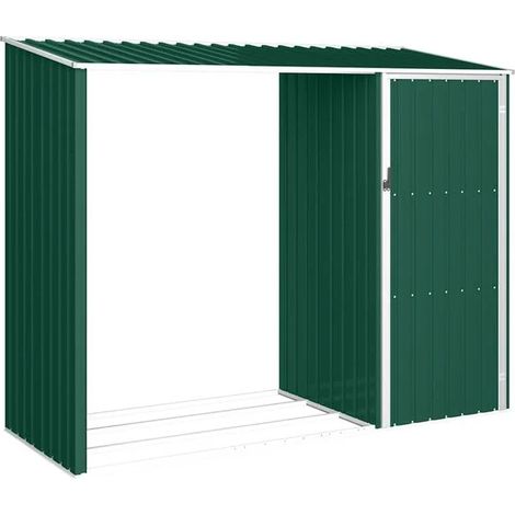 Abri à bois de jardin vert, dimensions 245x98x159 cm, en acier galvanisé. (1/5)