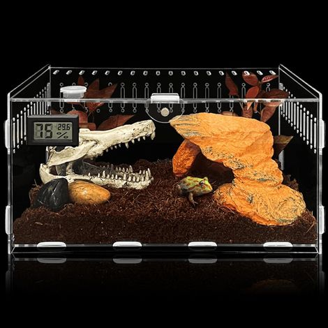 Terrarium Acrylique - 1 Unité - Transparent - Avec Hygromètre - Pour Reptiles Et Insectes - 30x20x15cm (1/5)
