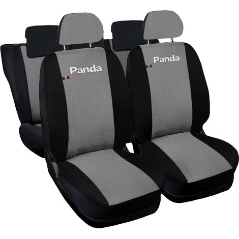 Lupex shop - Coprisedili Auto Compatibili per Panda 2a e 3a serie, Made In Italy, anteriori, e posteriori 50/50, tessuto poliestere - Grigio chiaro/Nero