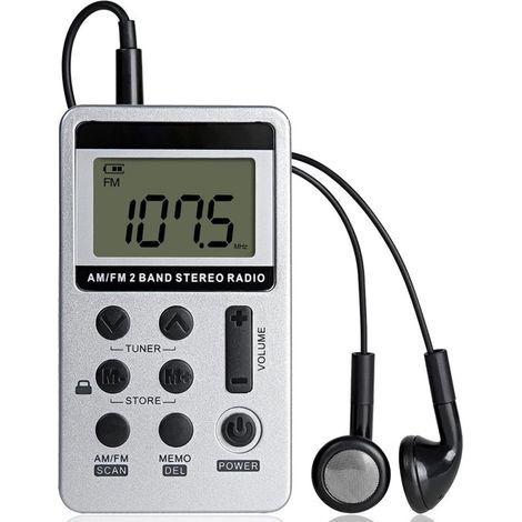 Mini Portable Stereo Radio, Rechargeable Pocket Radio DSP AM FM 2 Band Stereo Radio Digital Receiver with Earphone for Elderly, Simple to Use (White)