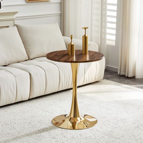 Runder Beistelltisch MDF Metall in Walnussoptik Gold OKMYHOME (1/5)