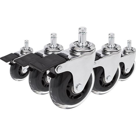 5 x roulettes pour sols durs ROLO SKATE 11 mm / 75 mm avec frein chrome transparent