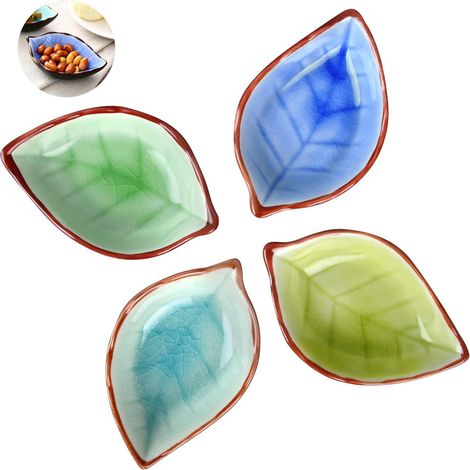 4 Bol sauce, Céramique, Forme feuille, Multicolore, Apéritif, Sushi (1/5)