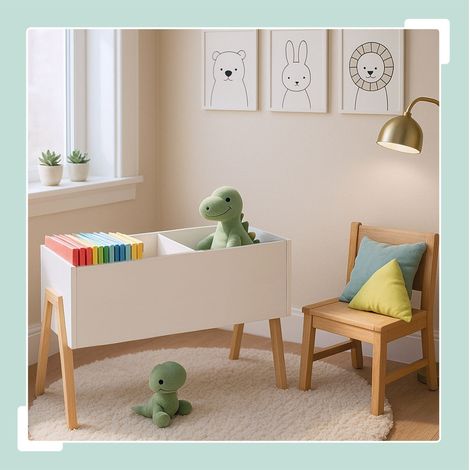 Baule portagiochi per bambini - design scandinavo gambe in legno (1/5)