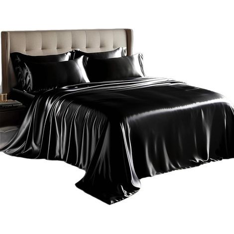 1 Set Satinbettwäsche, 1800 Mikrofaser, knitterarm, Queen-Size, schwarz (1/5)