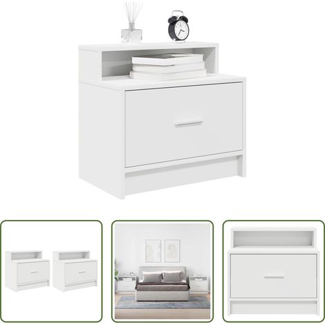 vidaXL Nachttisch Weiß - Nachttische mit Schublade 2 Stk. Weiß 51x31x47 cm (1/5)