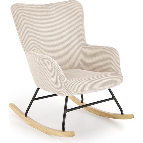 Rocking-Chair confort en velours côtelé beige avec accoudoirs Primrose (1/5)
