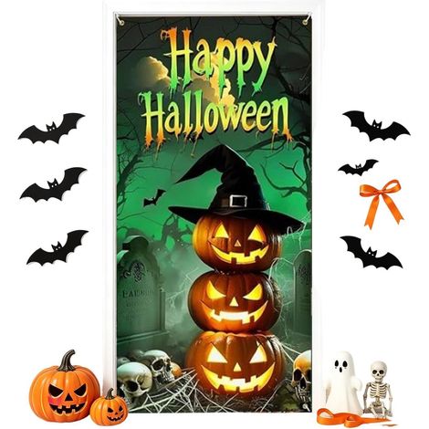 Bannière De Porte Halloween Déco Fête Réutilisable Fantôme Décoration de porte d'entrée pour Halloween Pour Fêtes De Vacances Maisons Hantées Fenêtres Salons Porches Jardins (1/5)