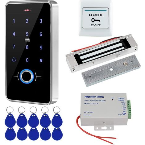 Kit de Système de Contrôle d'accès de Porte IP68 Clavier RFID d'empreinte Digitale étanche + Serrure Magnétique électrique 180KG + 10 pièces Porte-clés pour la Maison Extérieure (1/5)