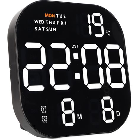 Große digitale LED-Uhr mit USB-Anschluss (5 V), Fernbedienung, Multifunktionsanzeige, Temperatur- und Monatsanzeige, helle elektronische Uhr für Büro/Wohnzimmer, weißes/oranges Licht (1/5)