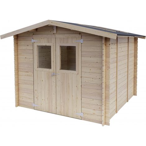 Casetta in legno da giardino 249x249 cm – Pareti 25 mm – Porta doppia finestrata – Tetto OSB – Abete naturale (1/5)
