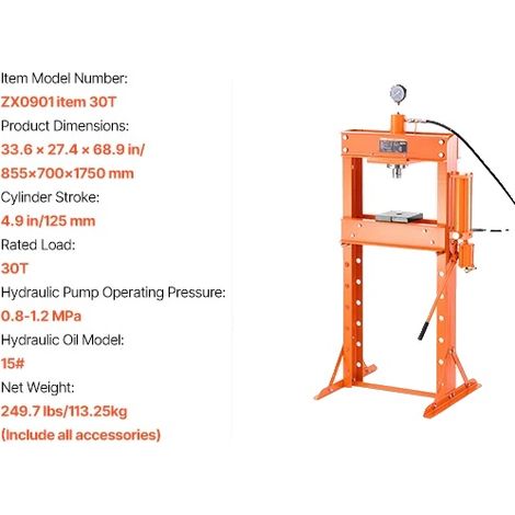 Presse hydraulique d'atelier, capacité de 50 tonnes, hauteur réglable, 30 T (1/2)