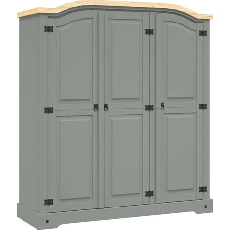 Kleiderschrank Mexiko-Stil Kiefernholz 3 Türen Grau