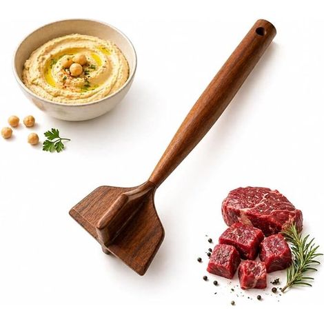 Martillo de madera para carne, Machacador de carne, Separador de carne, Machacador de carne, Mezclador de carne, patatas, aguacate y salsas (1/5)