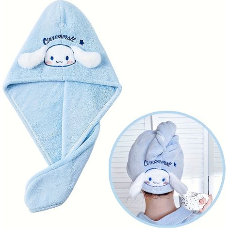1 Serviette pour cheveux en microfibre Sanrio Cinnamoroll - Séchage rapide, ultra douce, sans formaldéhyde, tissu pour cheveux ondulés, (1/5)