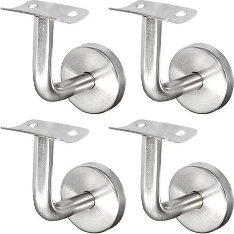 Stainless Steel 304 Handrail Support for Stair Railing, Wall Mounted Wooden Railing, Silver (4 Pieces) (1/4)