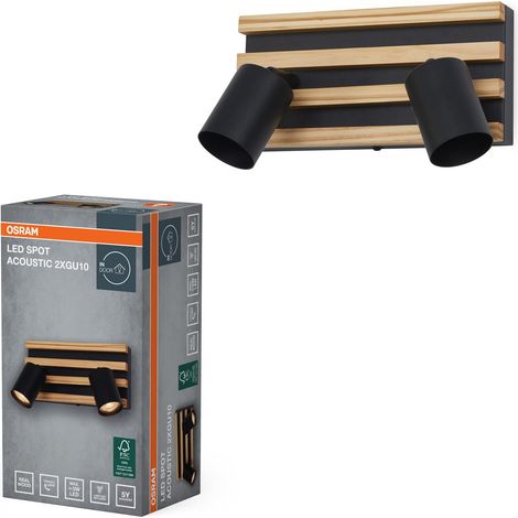 décor noir/bois, acier et bois de pin, 220-240 V, GU10, raccordement