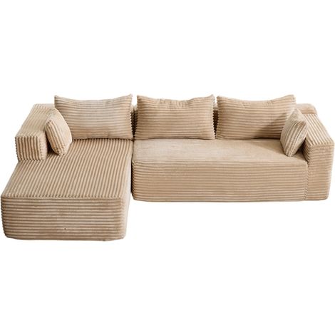 Sofá esquinero modular L de pana beige con chaise longue, 279 x 179 x 83 cm (1/5)