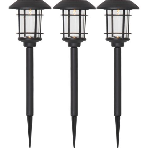 Star Solar LED Pollerleuchten 3er Set Fride, Automatisch bei Dämmerung an, Warmweißes Licht (6 Lumen), Höhe 34 cm, schwarz, Solarbetrieben mit Akku (inklusive), Ideal für Gartenwege, Terrasse & Beete (1/5)