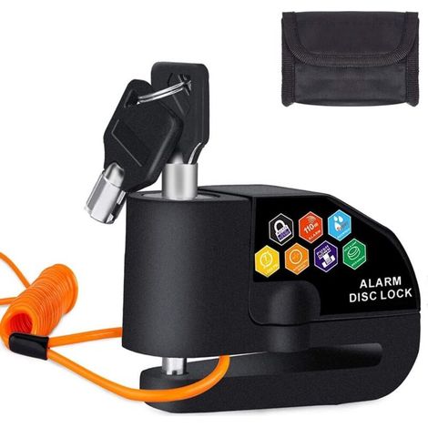 Antivol de disque de moto antivol avec alarme, antivol de disque de moto 110 dB pour motos, vélos et scooters (noir) (1/5)