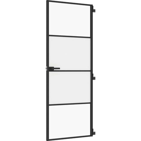 Porte intérieure，Porte d'entrée mince noir 76x201,5 cm verre trempé aluminium CFW24919