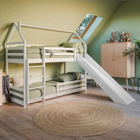 Letto capanna a castello 90x190 a terra scivolo e sommier inclusi Aurélien Bianco (1/3)