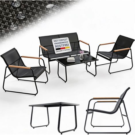 Juskys Gartenmöbelset Genua 4-tlg. – Anthrazit, Outdoor Sitzgruppe mit Armlehnen, Tisch & Bank, wetterfestes Textil, LongLife Stahlgestell