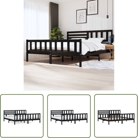 The Living Store Massivholzbett Schwarz 200x200 cm - Holzbett - Massivholzbette - Doppelbett - Schwarzes Bett - Kiefernbett (1/5)