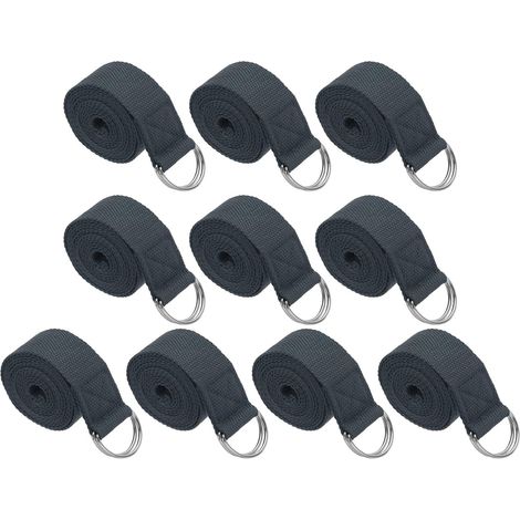 Sangle De Yoga Pour Étirement 6 Pieds, 10Pcs Ceinture De Yoga En Coton Avec Boucle À Anneau En Métal Réglable Bandes D'Étirement Pour Fitness Pilates, Gris Foncé (1/5)