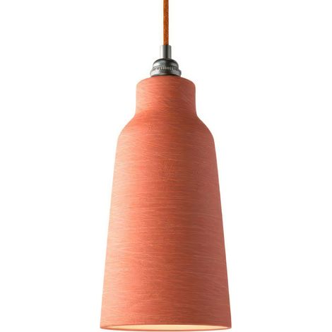 creative cables - Lampada a sospensione Made in Italy completa di cavo tessile, paralume Bottiglia in ceramica e finiture in metallo