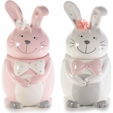 Barattoli da Cucina in Ceramica a Forma di Coniglietti per Biscotti e Alimenti Set da 2 (1/3)